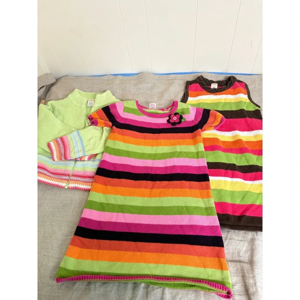 Gymboree Girls Stripe Knit Bundle‎ Cardigan and 2 Sweater Dresses Size 6-7 3pc